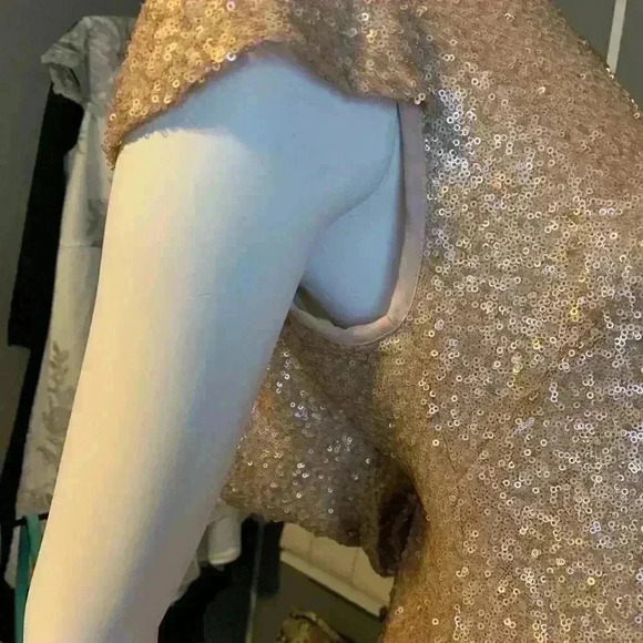 Sorella Vita Cowl Back Sequin Gown Drape Back Gold Cap Sleeve Maxi Dress Sz: 16 - Picture 10 of 15